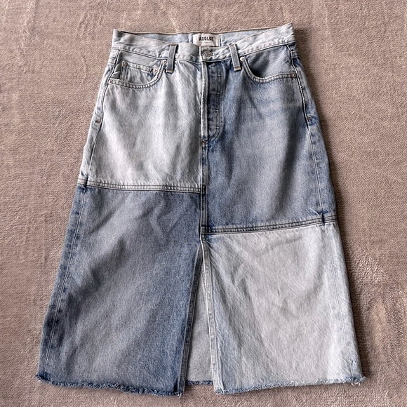 Anthropologie AGOLDE Colorblocked Denim Mini Skirt | Size 26 | Y2K Street Style - Picture 3 of 7